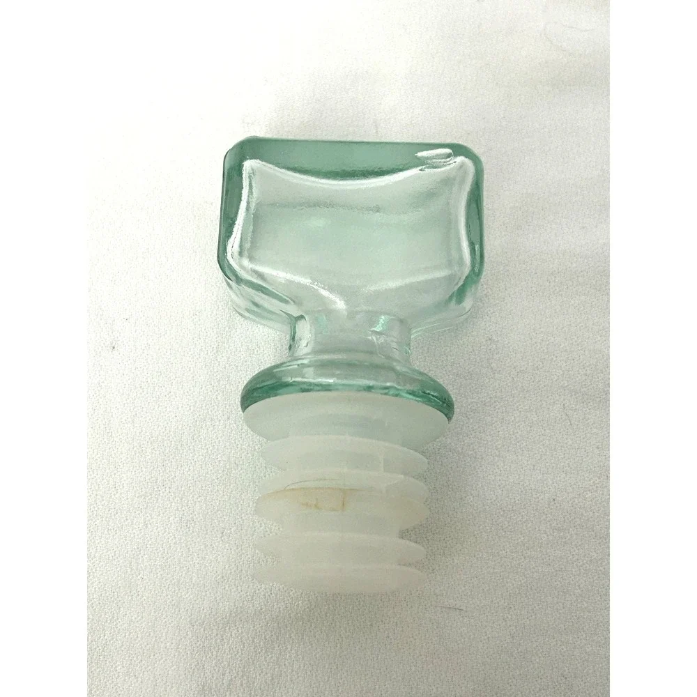 Green Glass Decanter Bottle Made in Italy Plastic Stopper 10